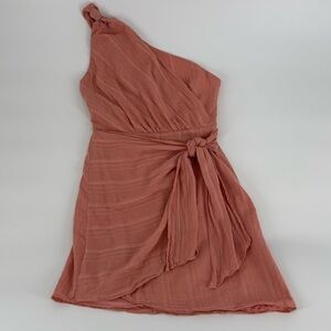 Here Comes the Sun One Shoulder Asymmetrical Mini Dress Dusty Rose | XS